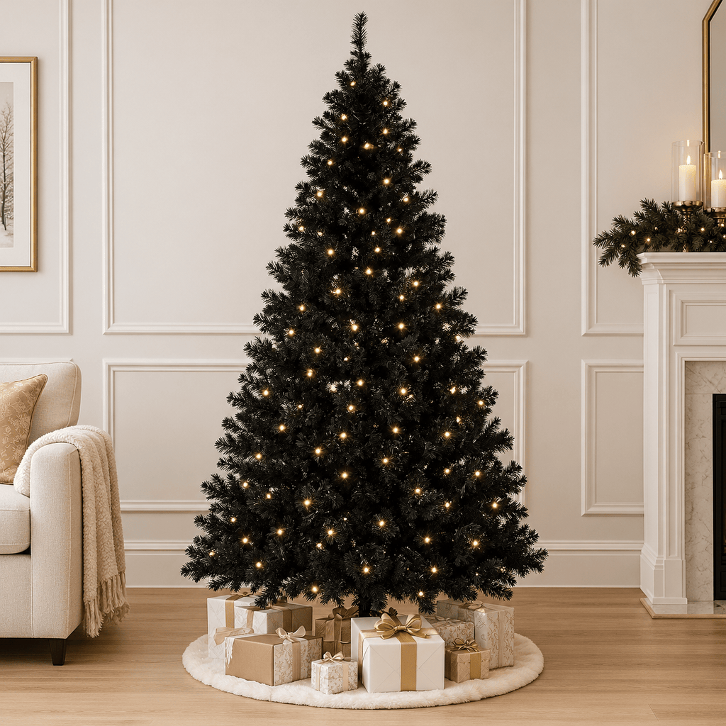 Black Pre-Lit Christmas Tree with 250 LED Lights, Hinged Branches