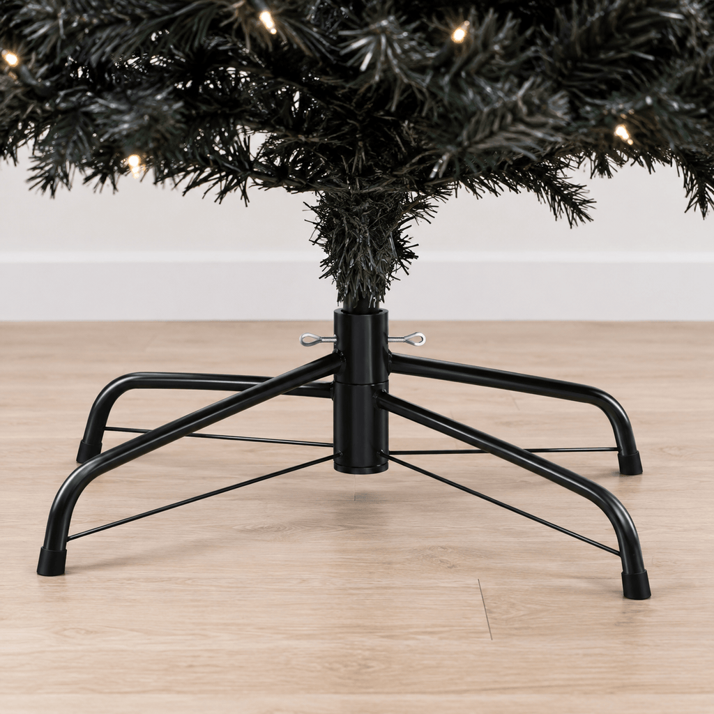 Black Pre-Lit Christmas Tree with 250 LED Lights, Hinged Branches