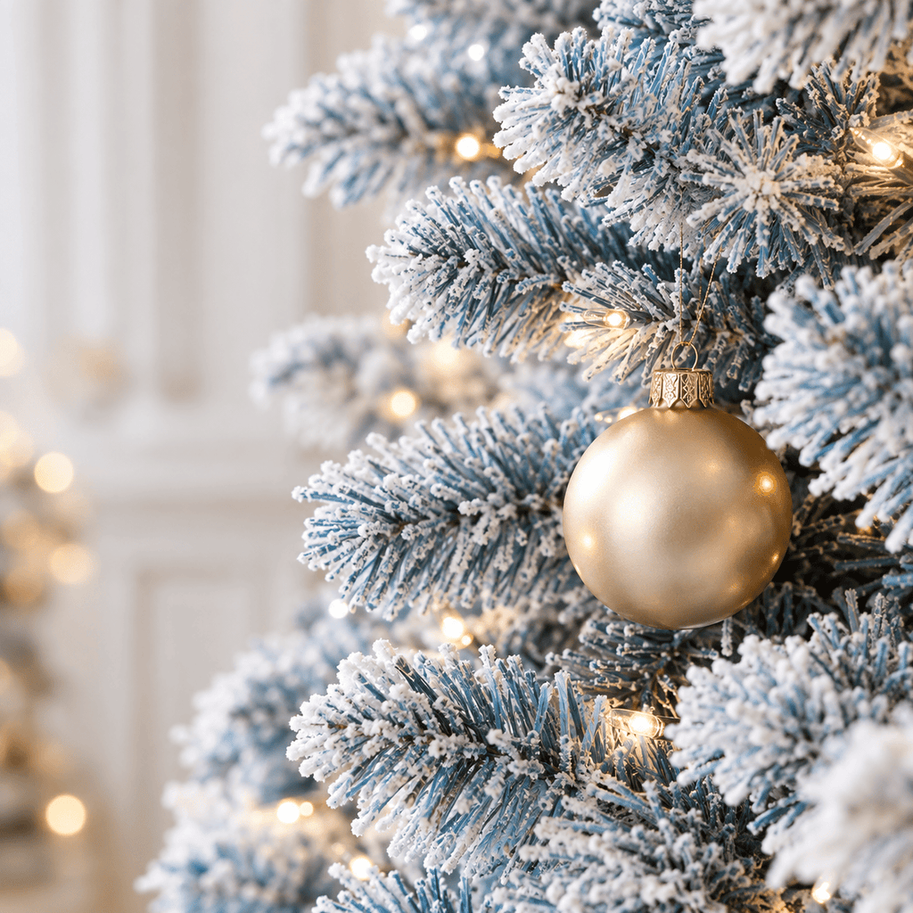 Blue Gradient Flocked Artificial Christmas Tree, Slim Pencil Design