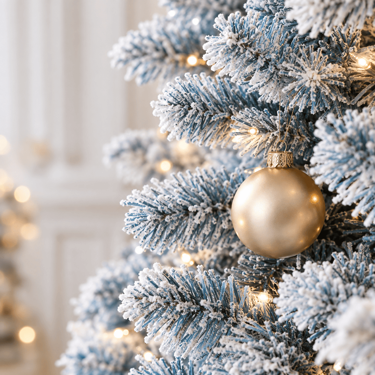 Blue Gradient Flocked Artificial Christmas Tree, Slim Pencil Design