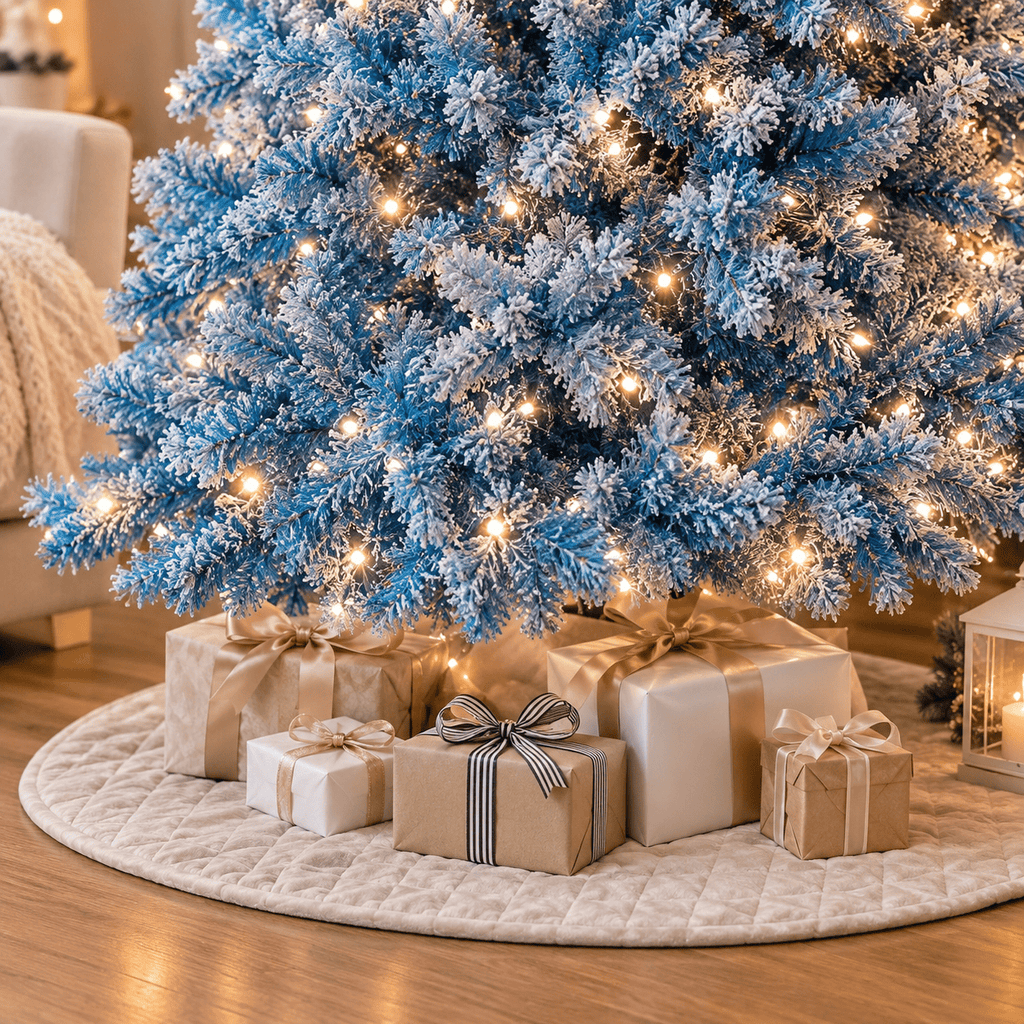 Blue Gradient Flocked Christmas Tree with 470 LED Lights, Hinged