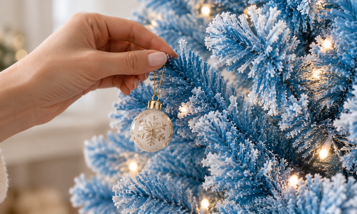 Blue Gradient Flocked Christmas Tree with Pre-Lit LED - Style