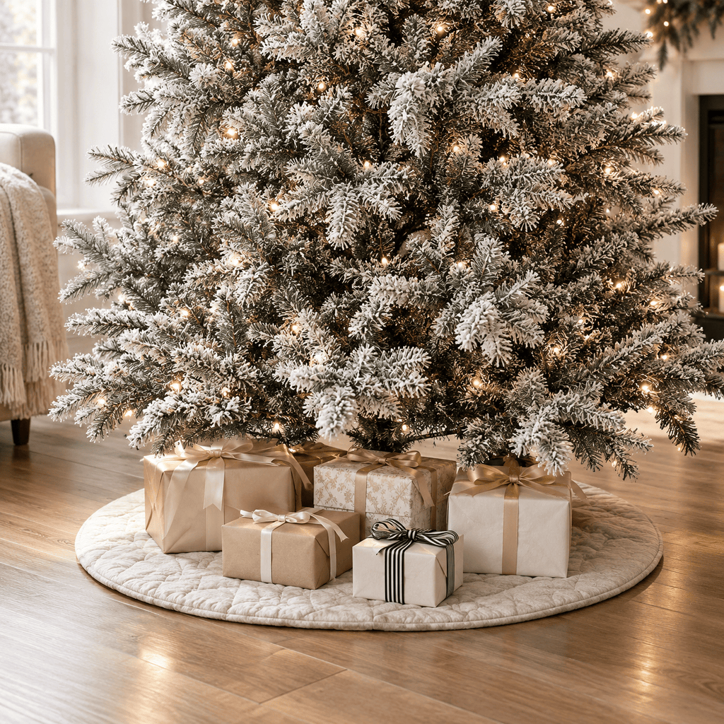 Flocked Artificial Christmas Tree Pre-Lit with 400 Warm White LEDs