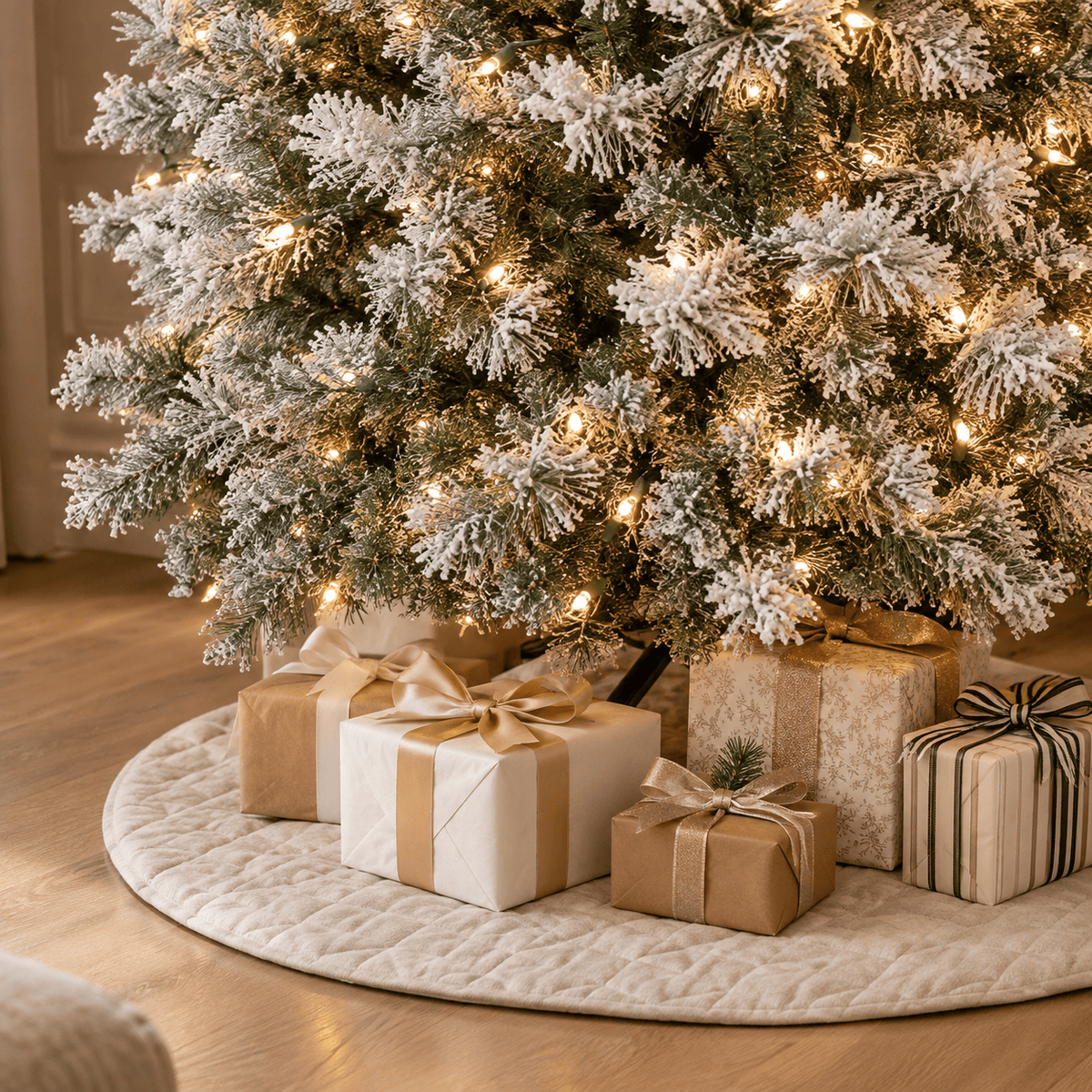 Flocked Artificial Christmas Tree with 100 Warm White LED Lights
