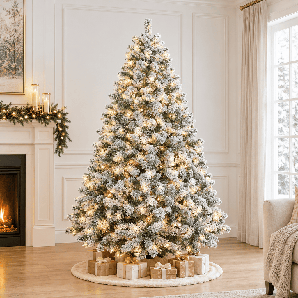 Flocked Artificial Christmas Tree with 100 Warm White LED Lights