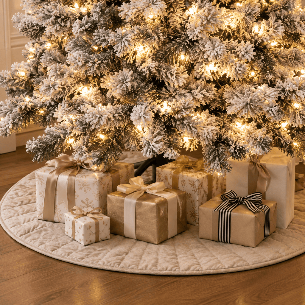Flocked Artificial Christmas Tree with 150 Warm White LED Lights