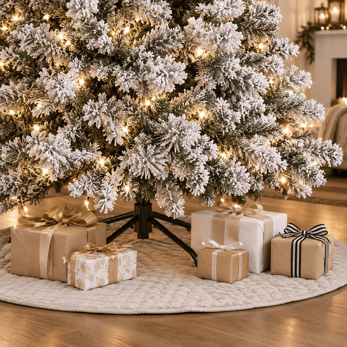 Flocked Artificial Christmas Tree with 250 Warm White Lights, 710 Tips