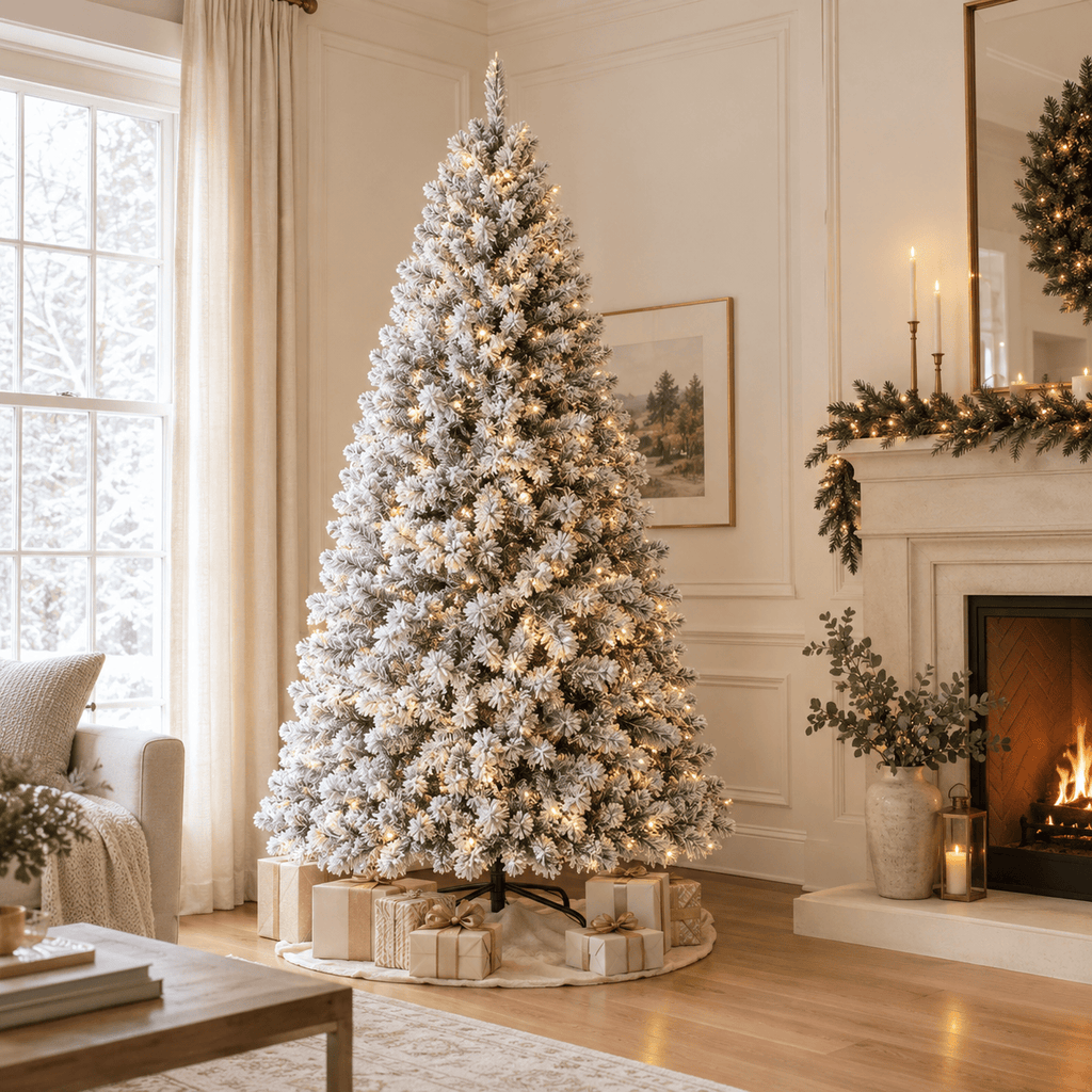 Flocked Artificial Christmas Tree with 250 Warm White Lights, 710 Tips