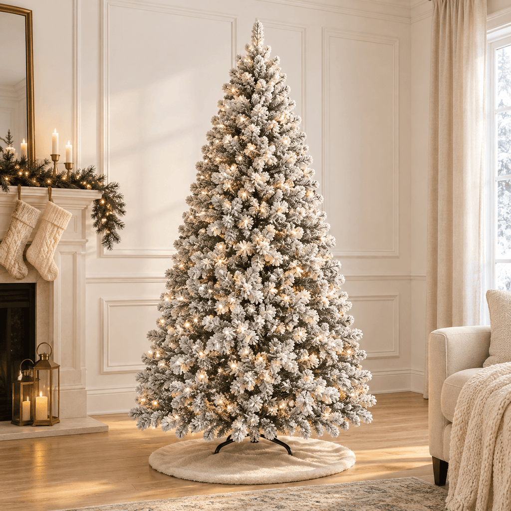 Flocked Artificial Christmas Tree with 250 Warm White Lights, 710 Tips