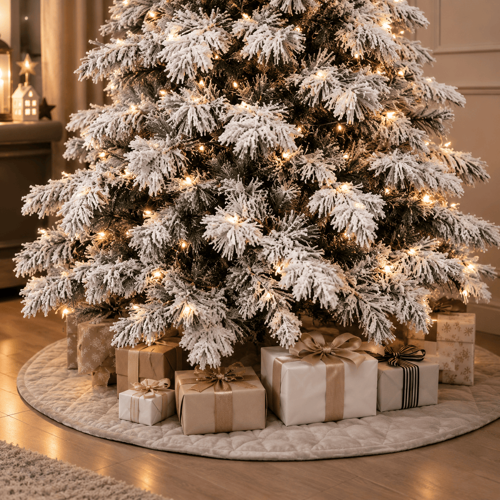 Flocked Artificial Christmas Tree with 360 LED Lights, 890 Tips