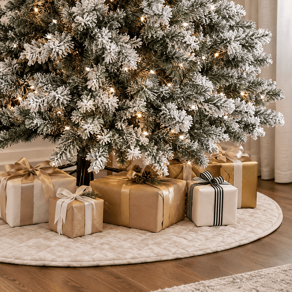 Flocked Artificial Christmas Tree with 950-1200 Branch Tips, Snow Fini