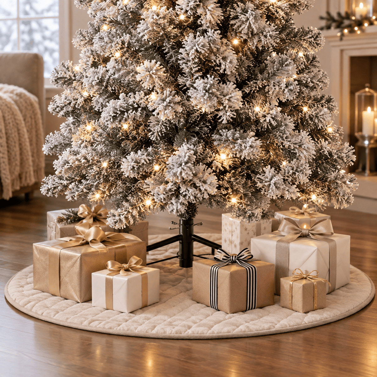 Flocked Christmas Tree with 250 LED Lights, 710 Tips, Hinged Branches