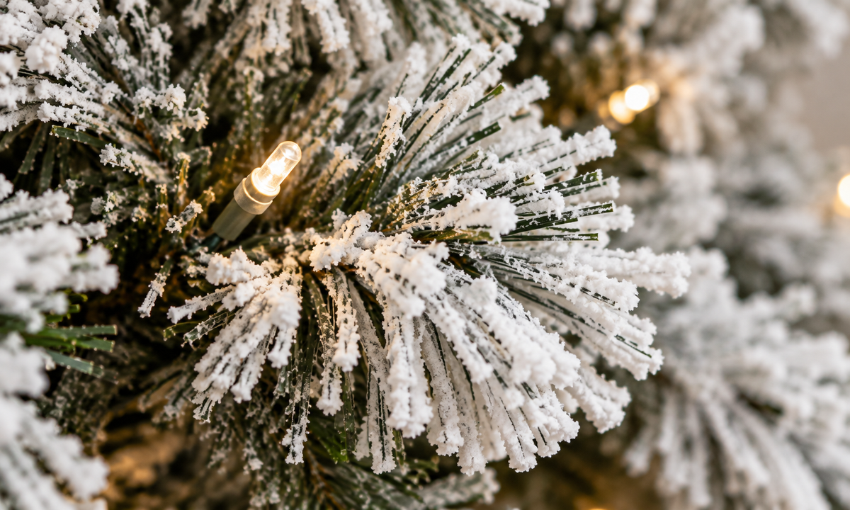 Flocked Christmas Tree with 360 Warm White LED Lights - Fullness