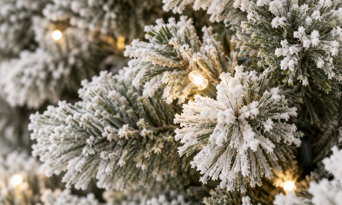 Flocked Christmas Tree with 608 Hinged Branch Tips - Fullness