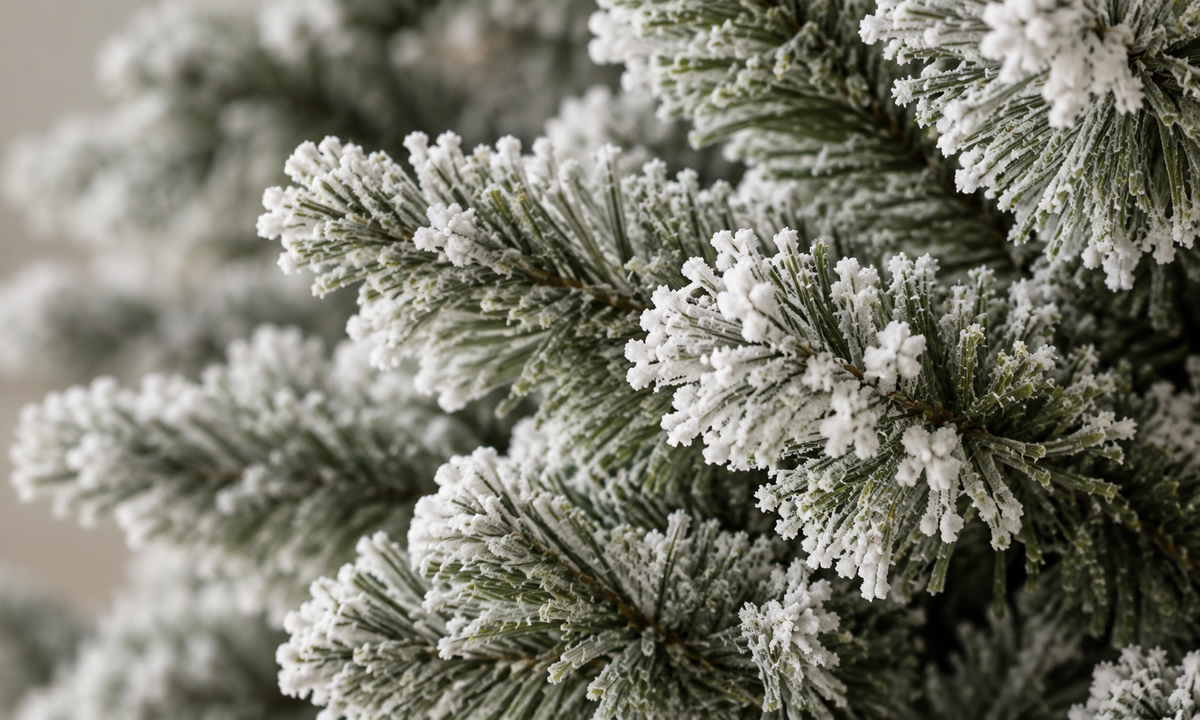 Flocked Christmas Tree with 608 Hinged Branch Tips - Realism