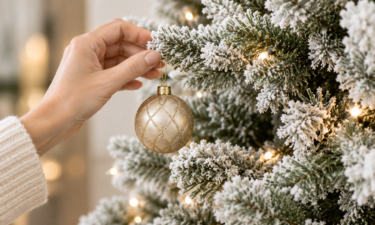Flocked Christmas Tree with 608 Hinged Branch Tips - Style
