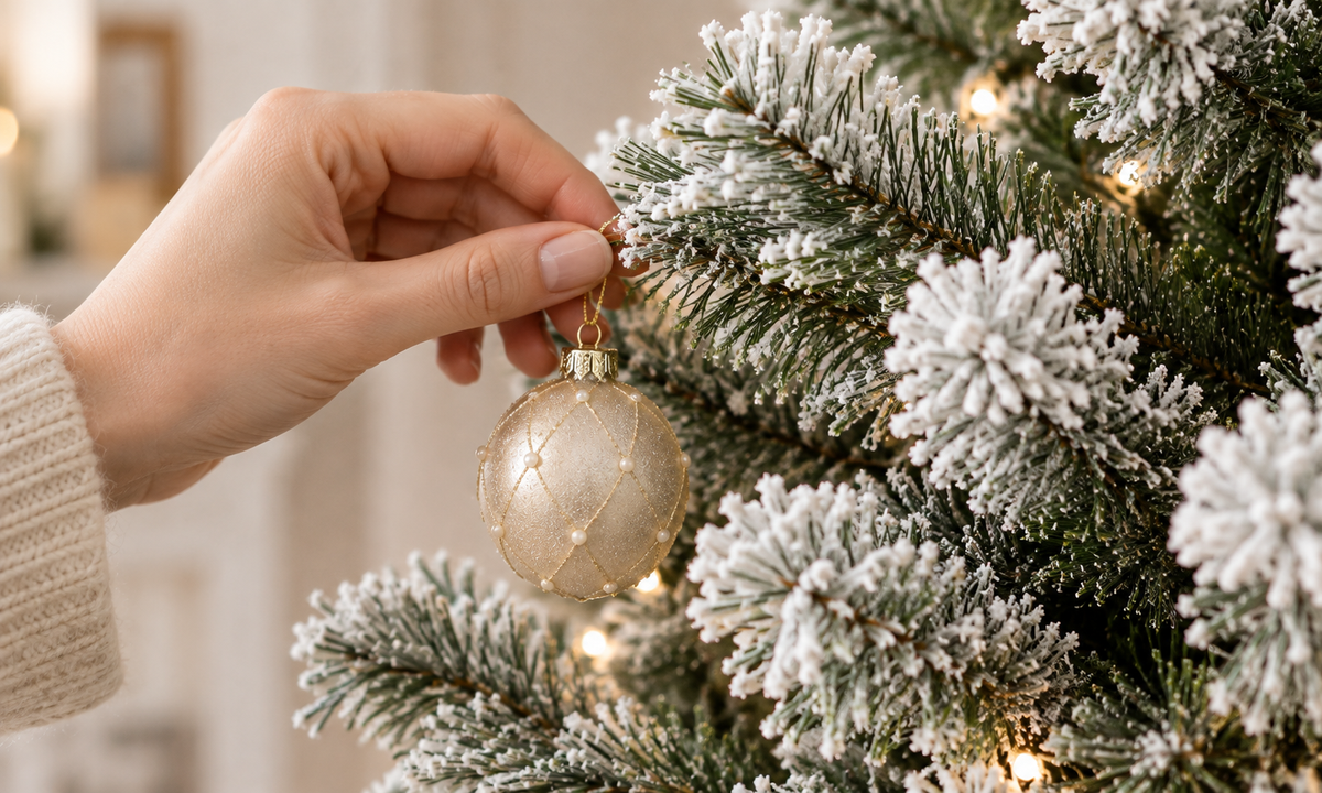 Flocked Christmas Tree with Natural Pine Cones and Snowy Branch Tips - Style