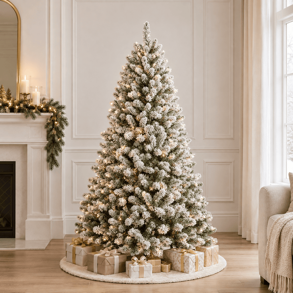 Flocked Christmas Tree with Natural Pine Cones, Snowy PVC Branch Tips