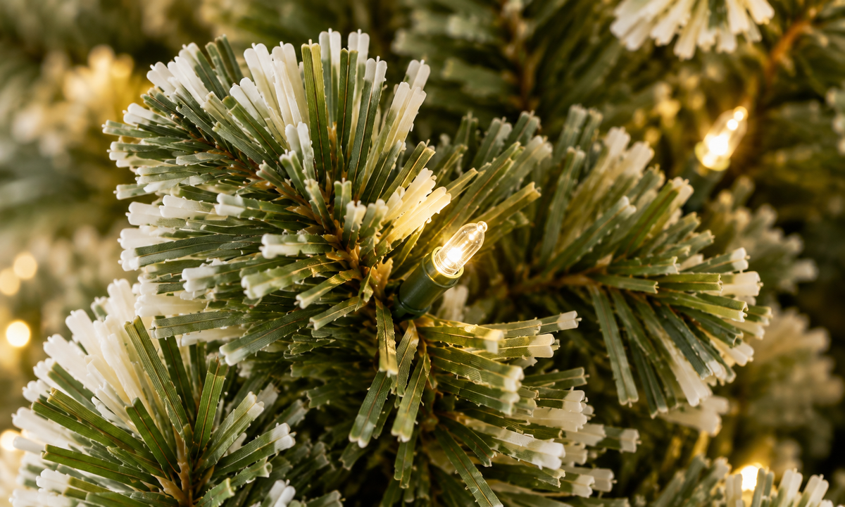 Flocked Christmas Tree with Pine Cones and Warm White LED Lights - Fullness