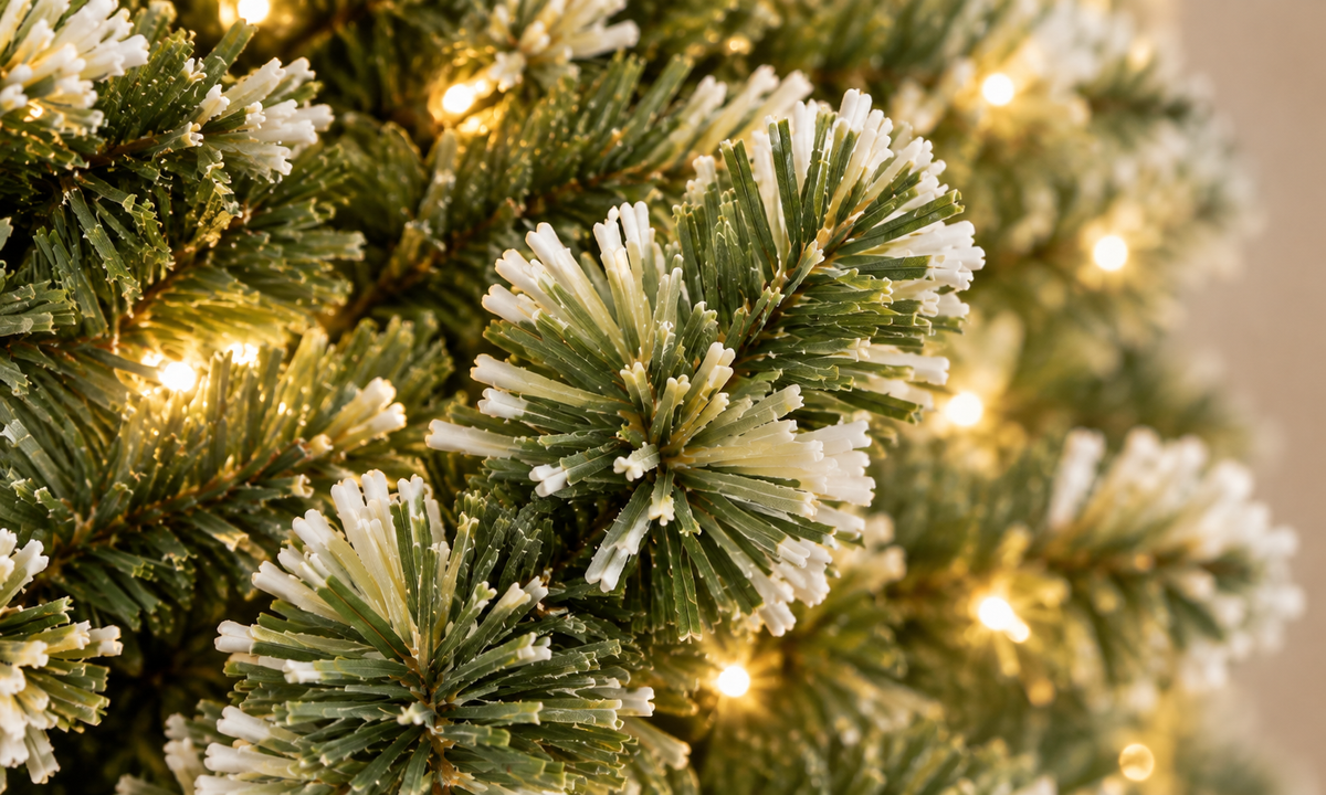 Flocked Christmas Tree with Pine Cones and Warm White LED Lights - Realism