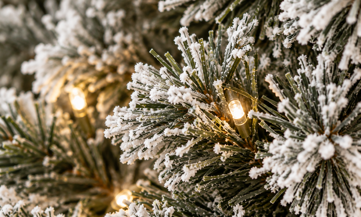 Flocked Christmas Tree with Pre-Lit LED Lights - Fullness