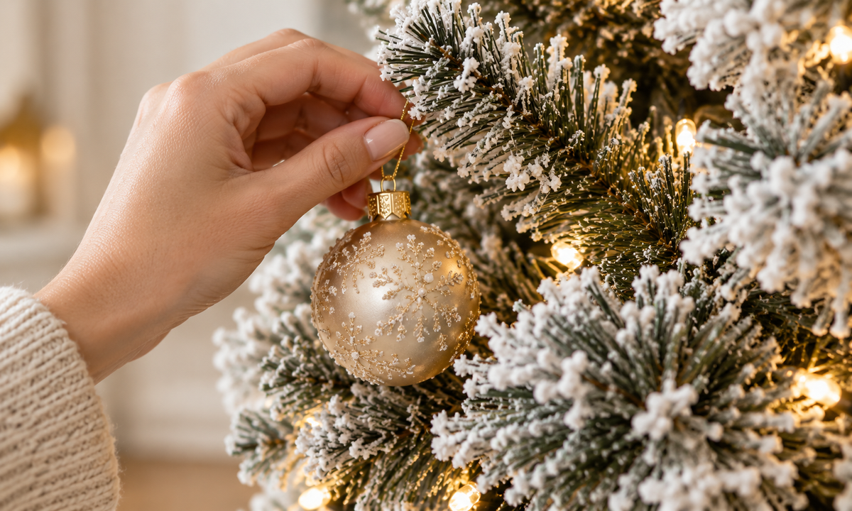 Flocked Christmas Tree with Pre-Lit LED Lights - Style