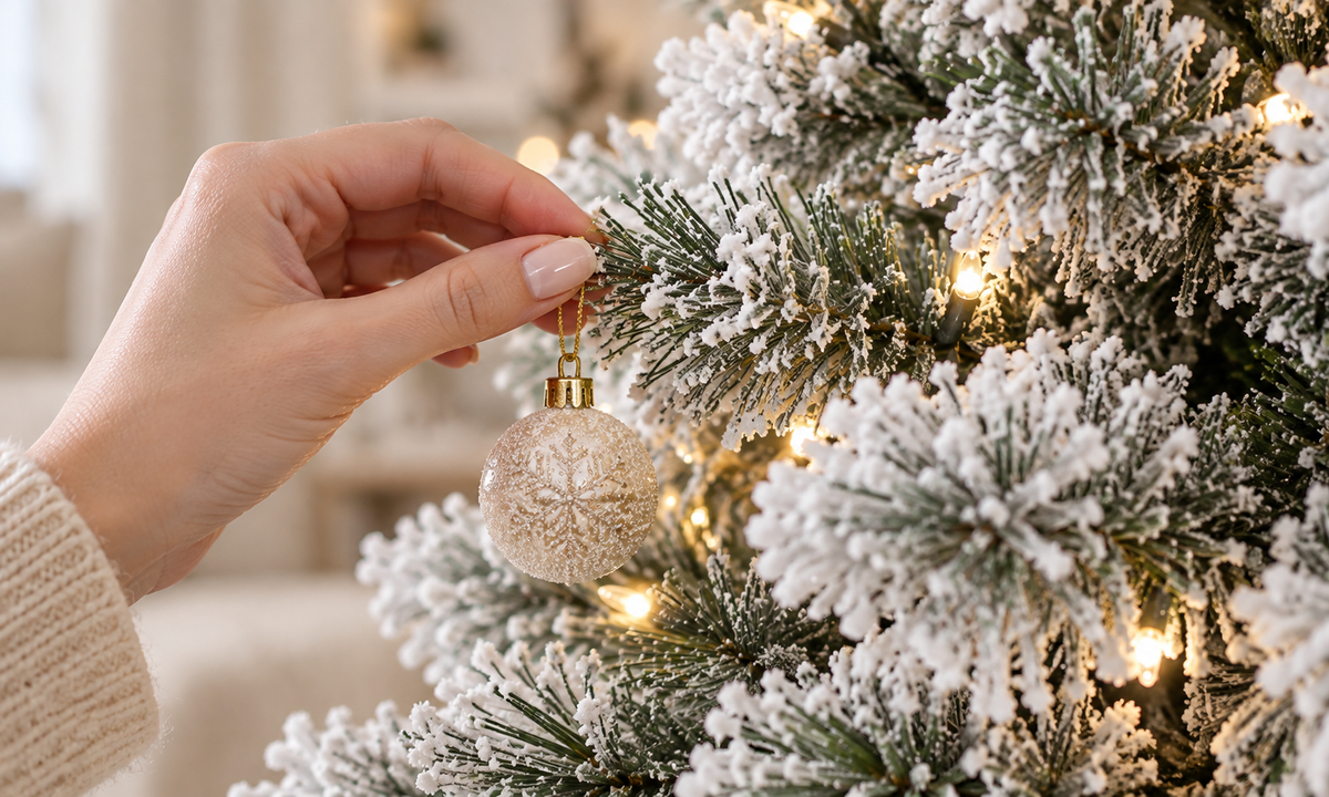 Flocked Christmas Tree with Pre-Lit Warm White Lights - Style