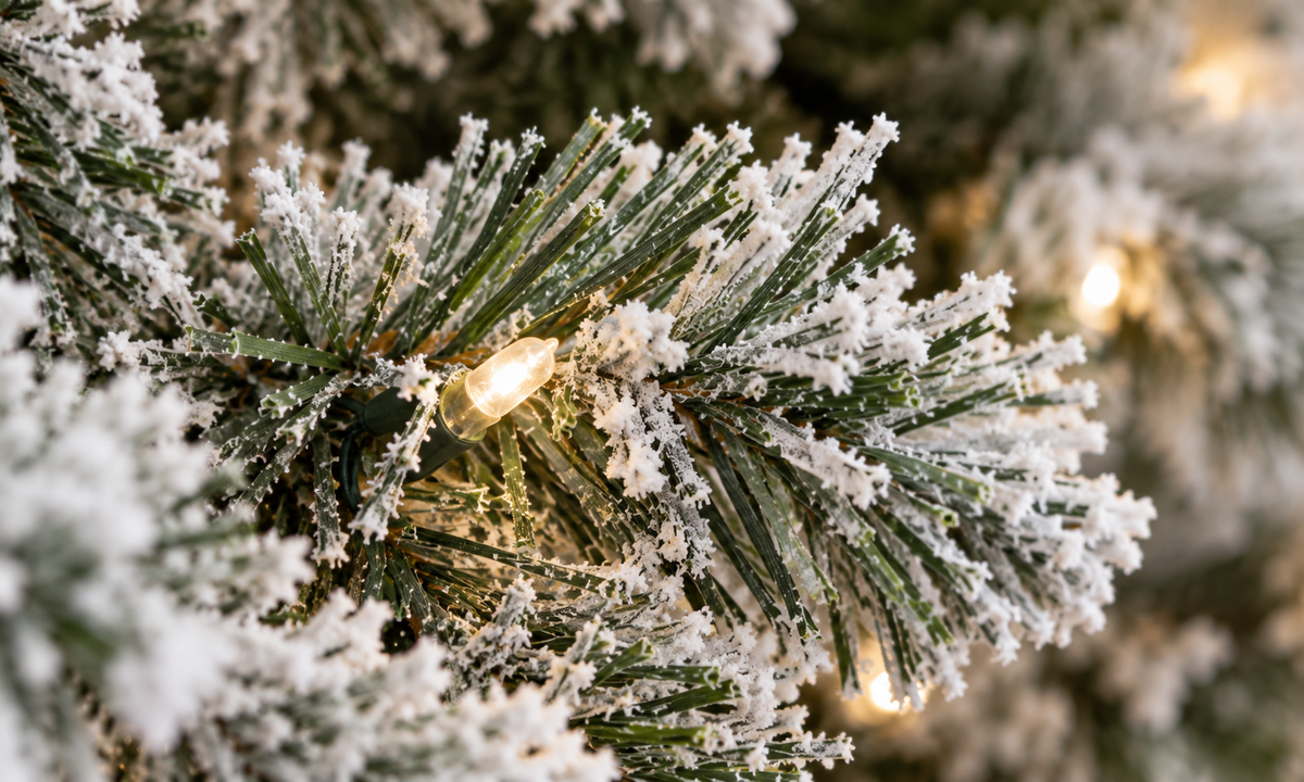 Flocked Christmas Tree with Warm White LED Lights - Fullness