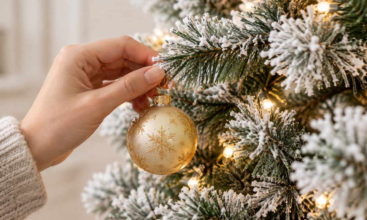 Flocked Christmas Tree with Warm White LED Lights - Style