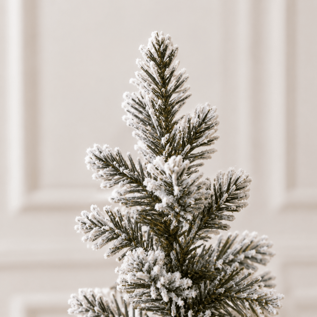 Flocked Pencil Artificial Christmas Tree with LED Lights, Metal Stand