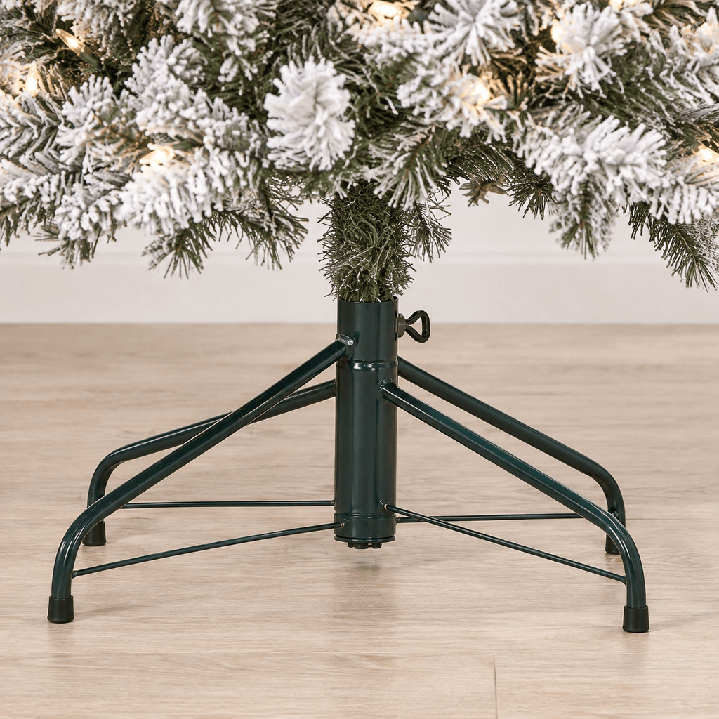 Flocked Pencil Artificial Christmas Tree with LED Lights, Metal Stand