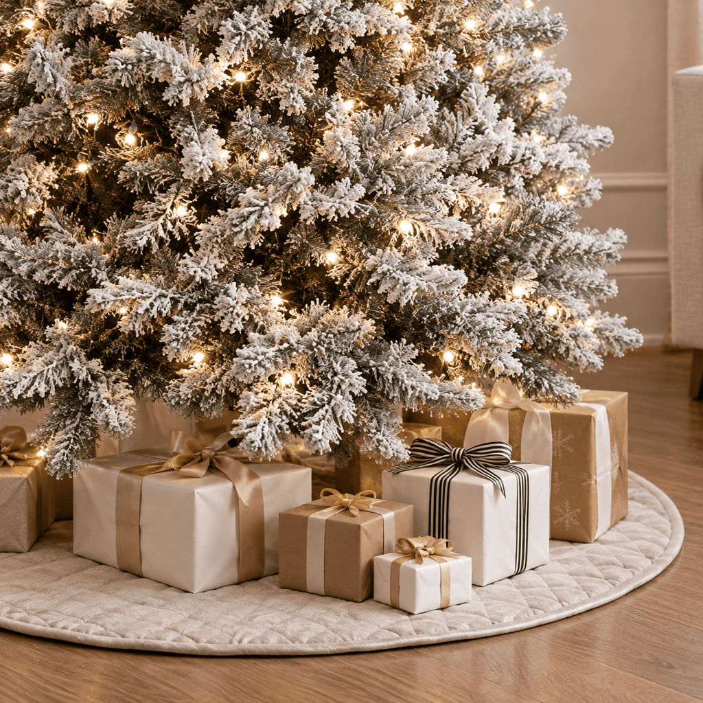 Flocked Pencil Artificial Christmas Tree with LED Lights, Metal Stand