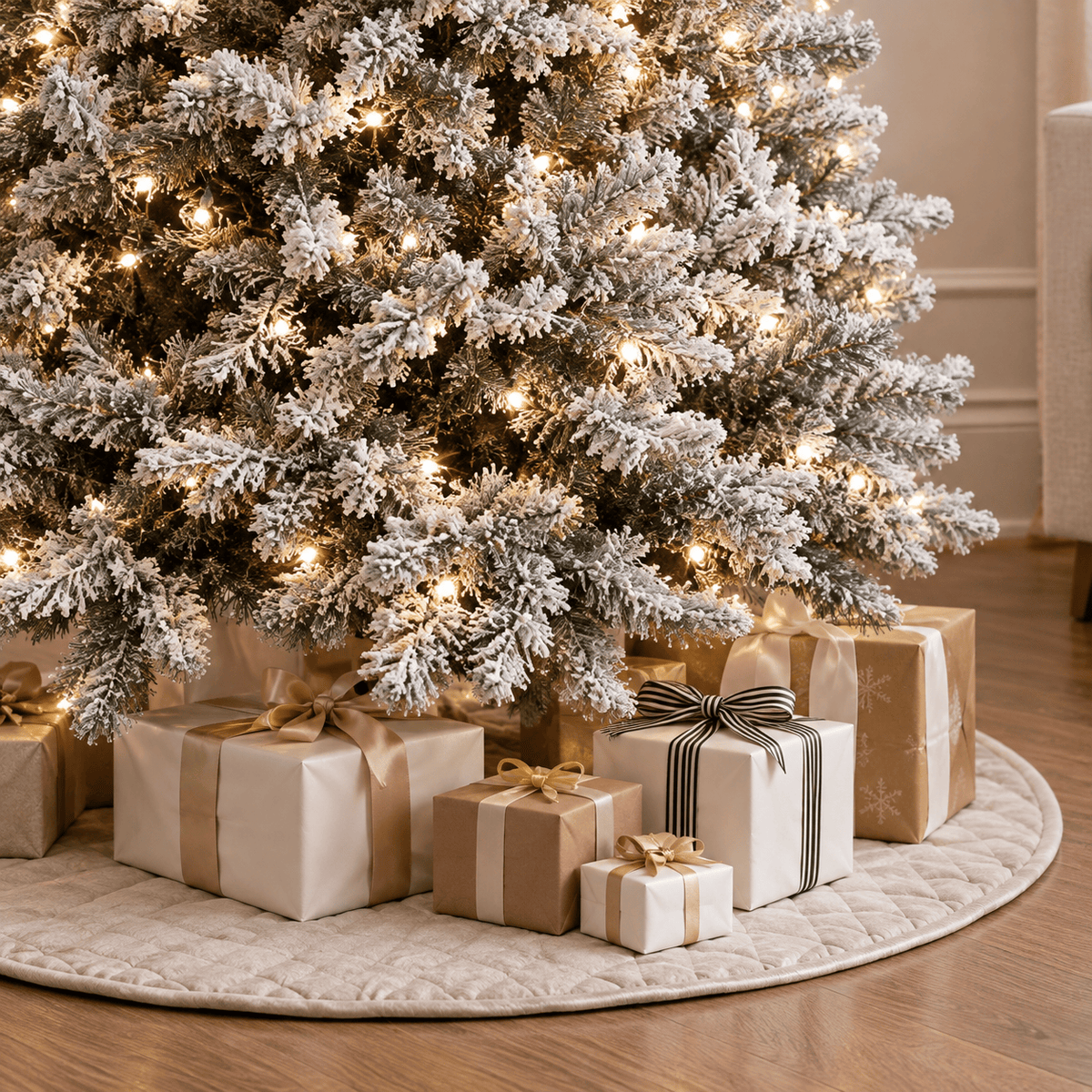 Flocked Pencil Artificial Christmas Tree with LED Lights, Metal Stand