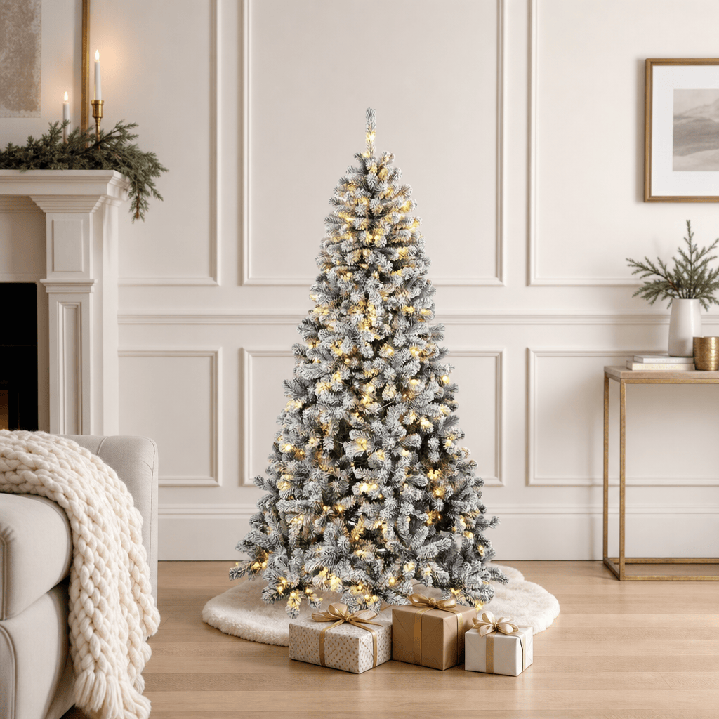 Flocked Pre-Lit Christmas Tree with 350 Warm White LEDs, 1,201 Tips