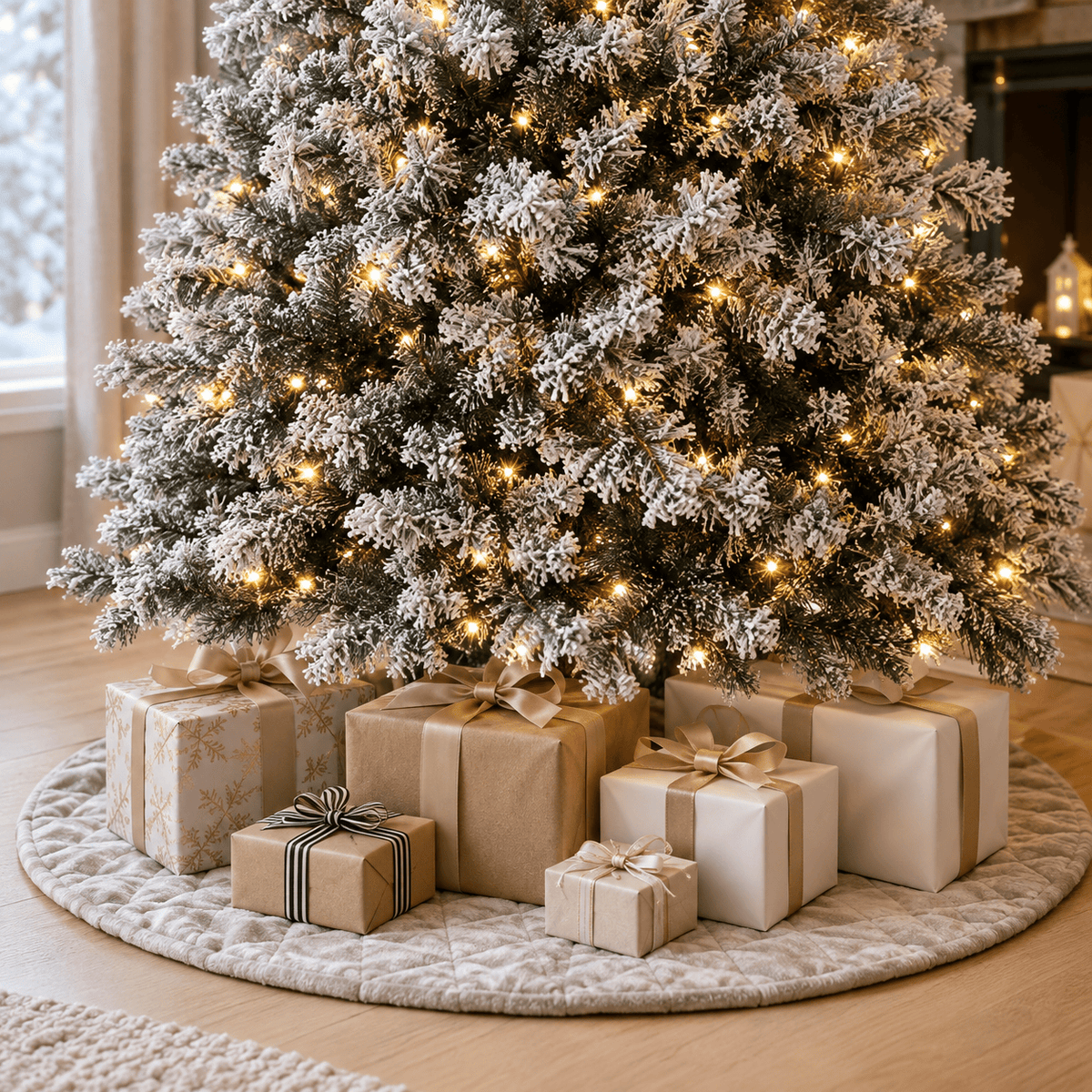 Flocked Pre-Lit Christmas Tree with 350 Warm White LEDs, 1,201 Tips