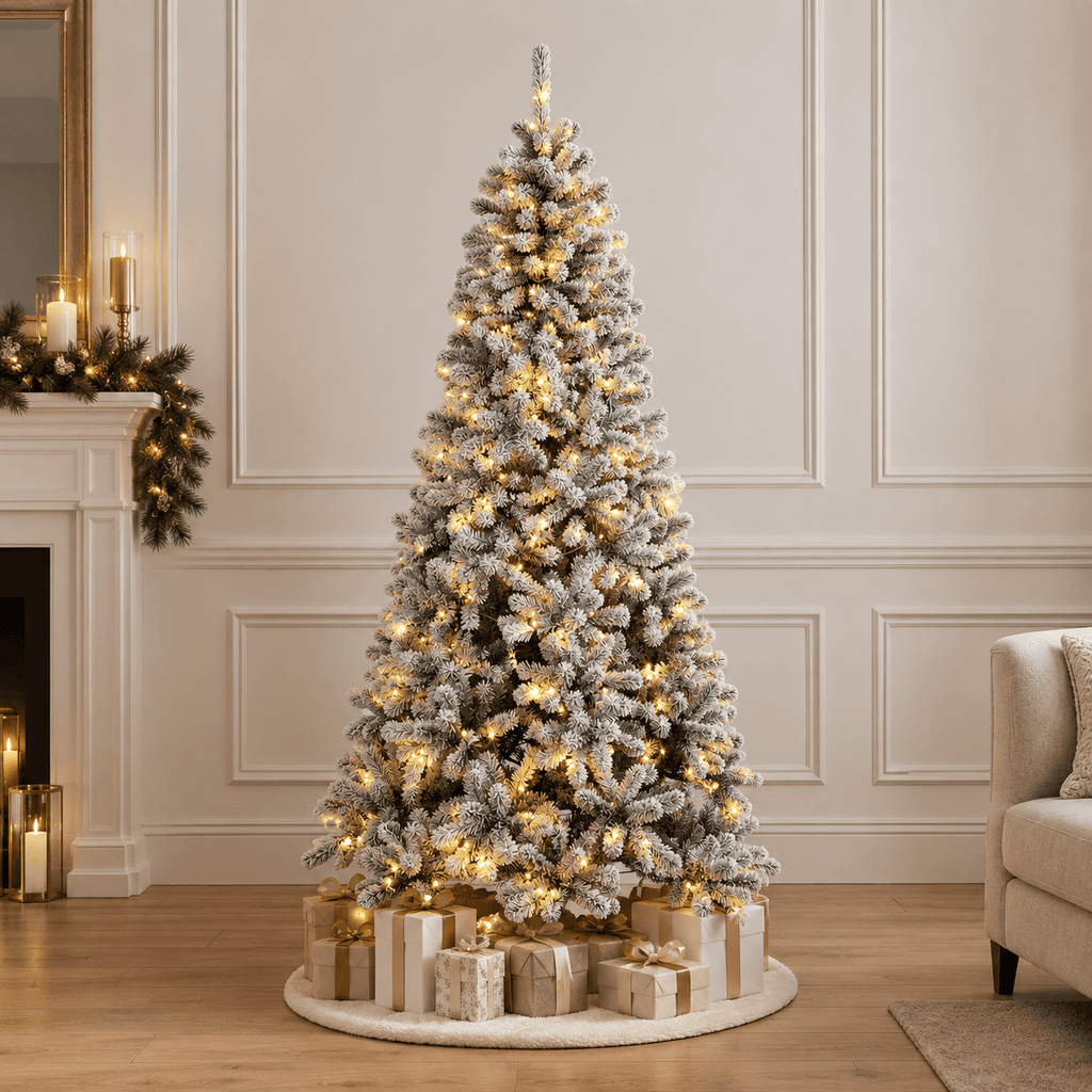 Flocked Pre-Lit Christmas Tree with 350 Warm White LEDs, 1,201 Tips