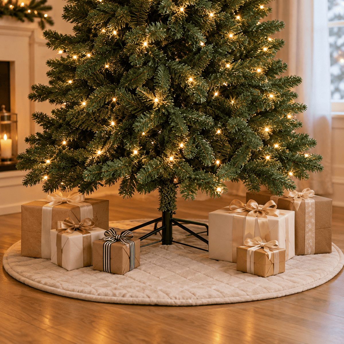 Green Artificial Christmas Tree with Dual-Color LED, Hinged Branches