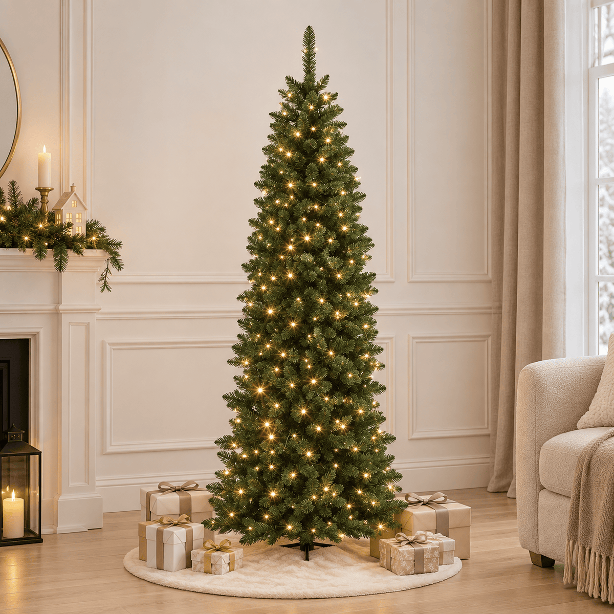 Green Artificial Christmas Tree with Dual-Color LED, Hinged Branches