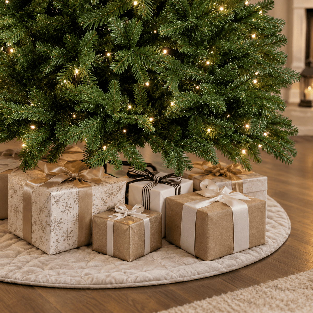 Green Artificial Fir Christmas Tree with Hinged Branches & Metal Stand