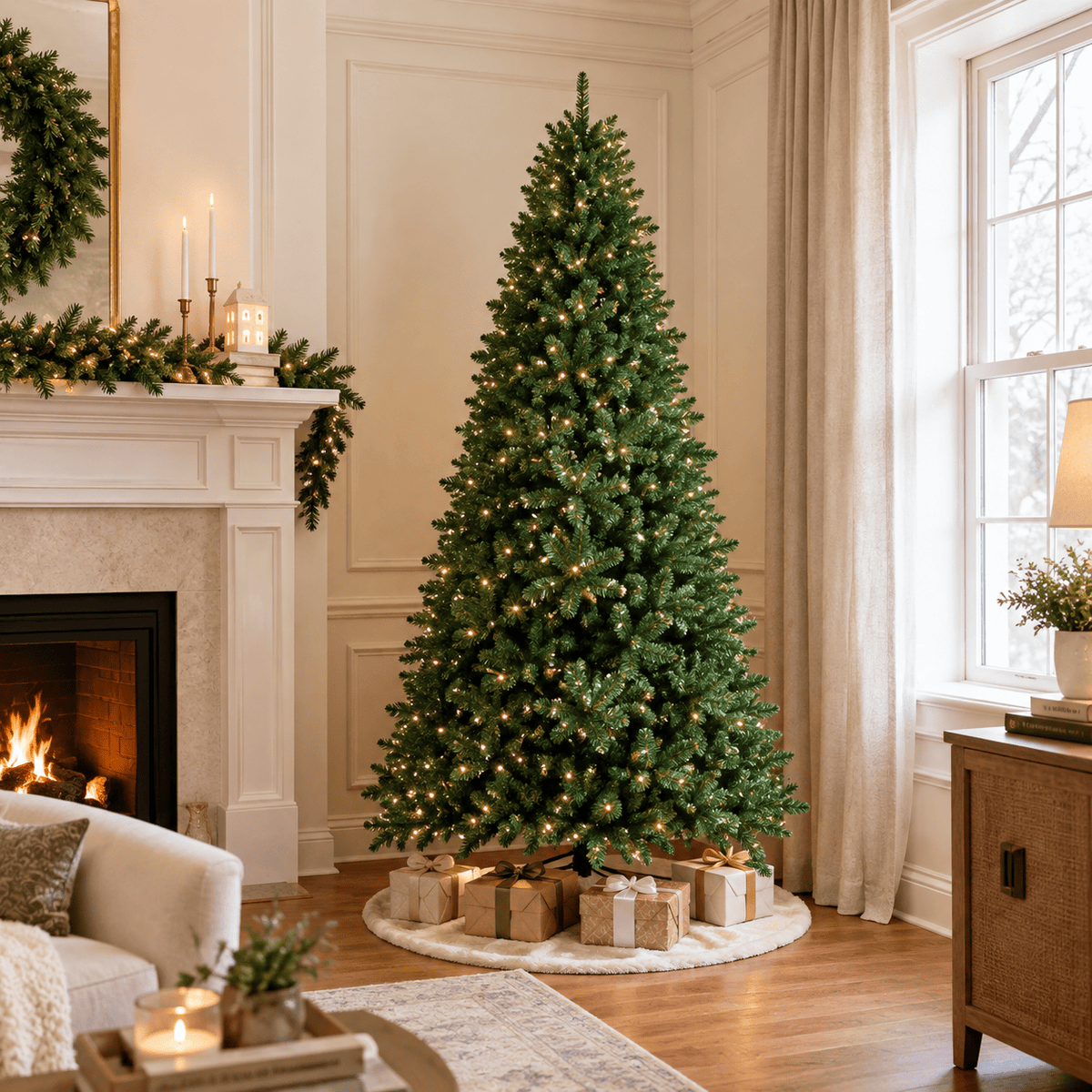 Green Artificial Fir Christmas Tree with Hinged Branches & Metal Stand