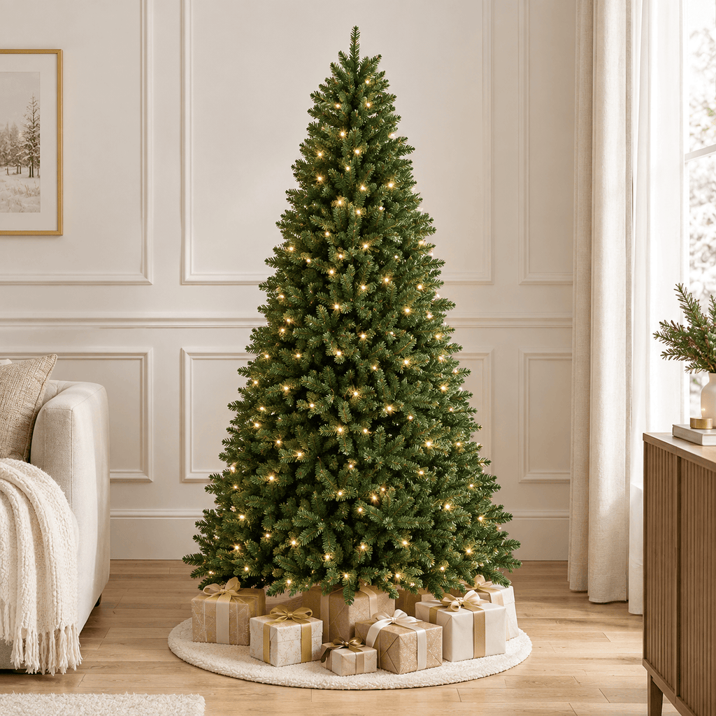 Green Artificial Fir Christmas Tree with Hinged Branches & Metal Stand