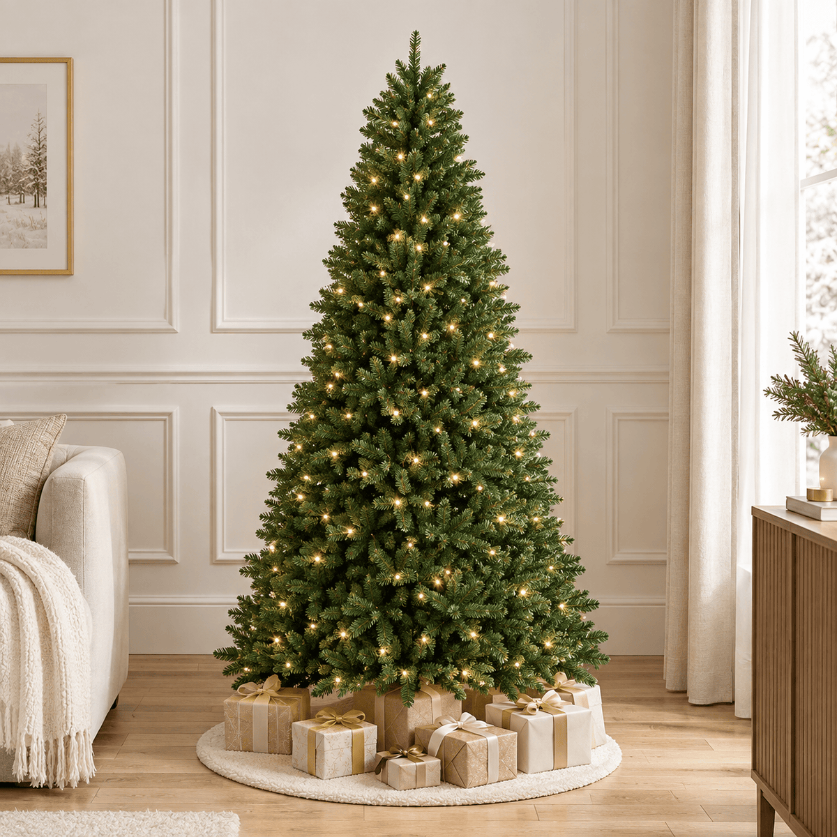 Green Artificial Fir Christmas Tree with Hinged Branches & Metal Stand