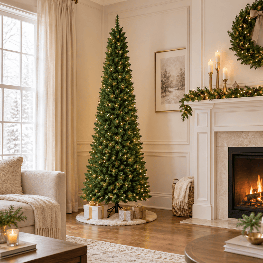 Green Artificial Slim Pencil Christmas Tree with 1,000 Tips, PVC