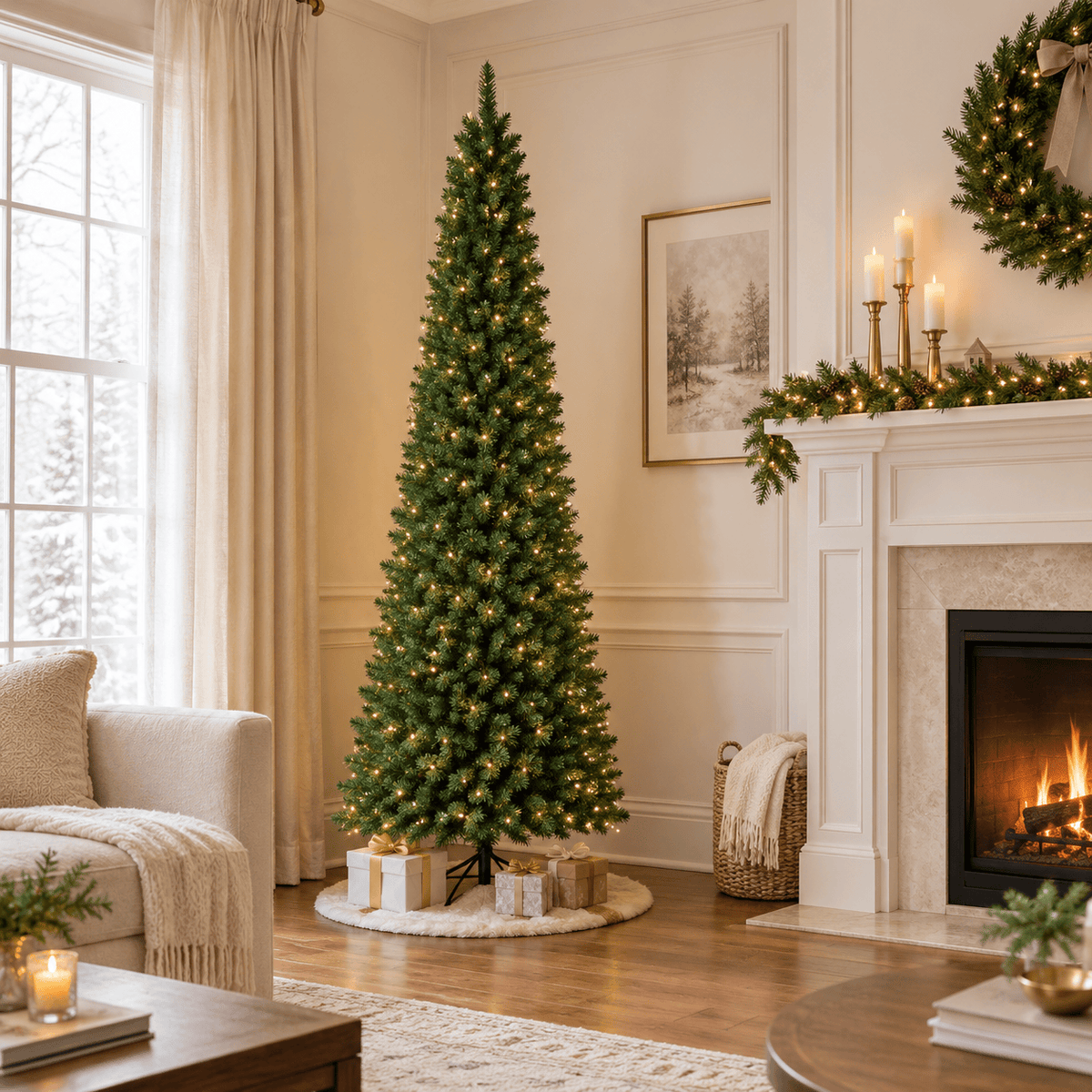 Green Artificial Slim Pencil Christmas Tree with 1,000 Tips, PVC