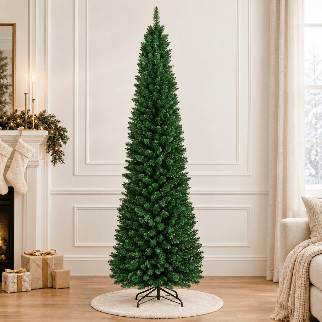 Green Artificial Slim Pencil Christmas Tree with 1,000 Tips, PVC