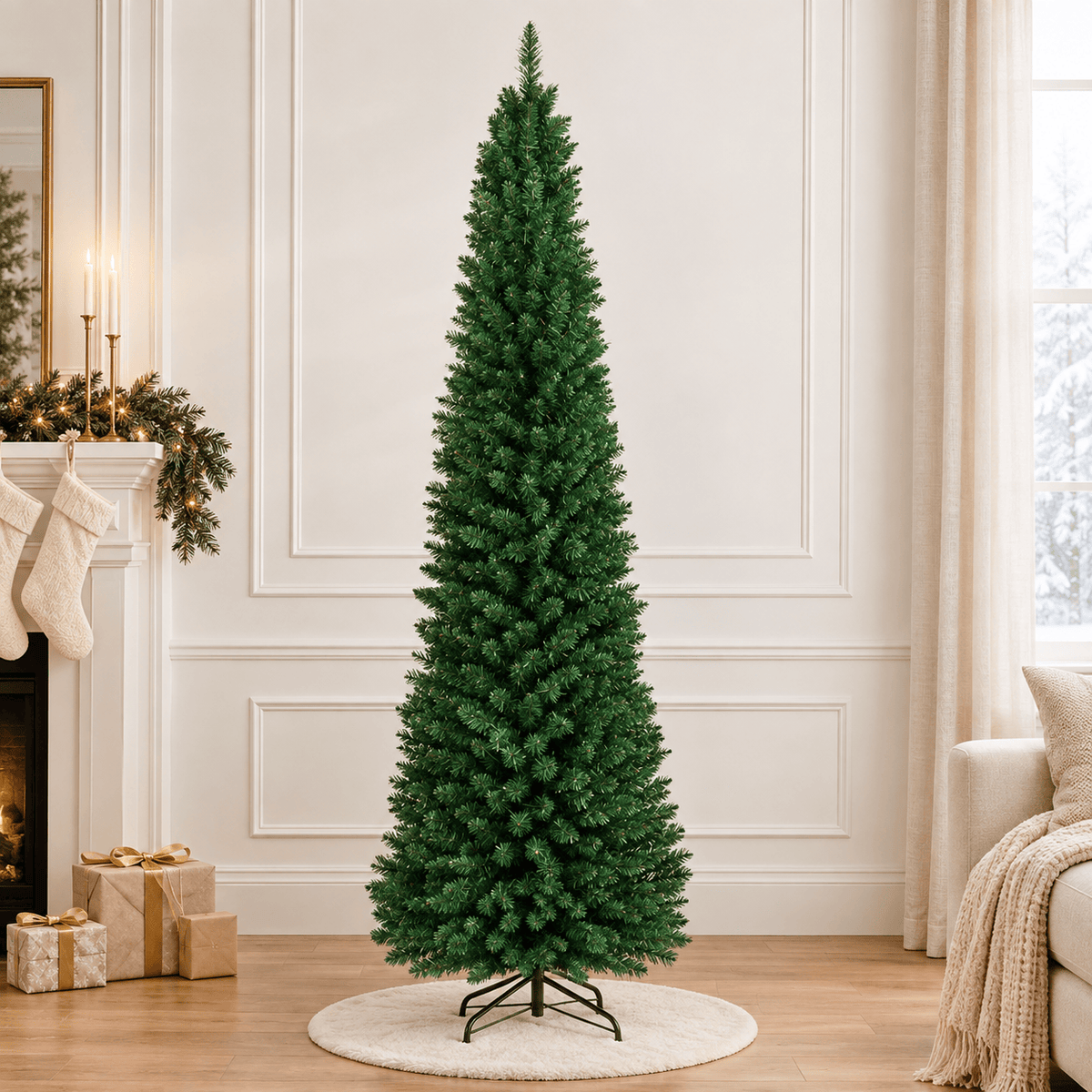 Green Artificial Slim Pencil Christmas Tree with 1,000 Tips, PVC