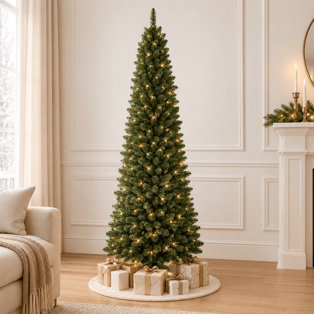 Green Artificial Slim Pencil Christmas Tree with 1,000 Tips, PVC