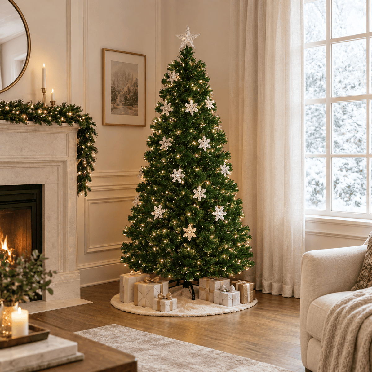 Green Fiber Optic Christmas Tree with LED Lights & Snowflakes