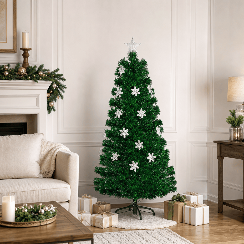 Green Fiber Optic Christmas Tree with LED Lights & Snowflakes