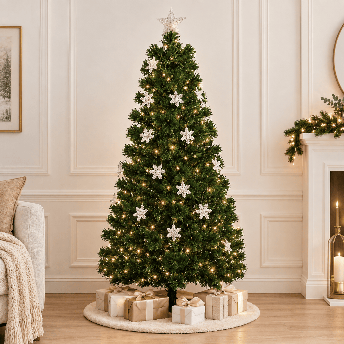Green Fiber Optic Christmas Tree with LED Lights & Snowflakes